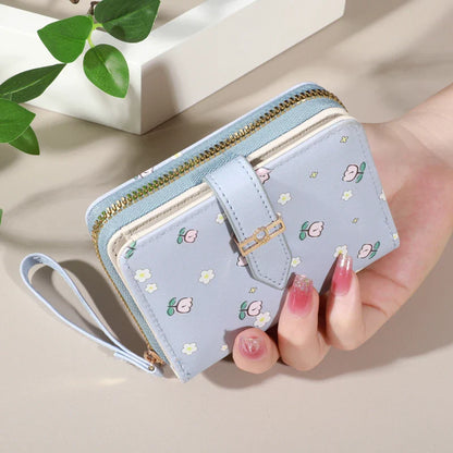 Flower Patterned Credit Card Holder – Small Zipper Card Case Wallet for Women & Men, Handheld and Compact