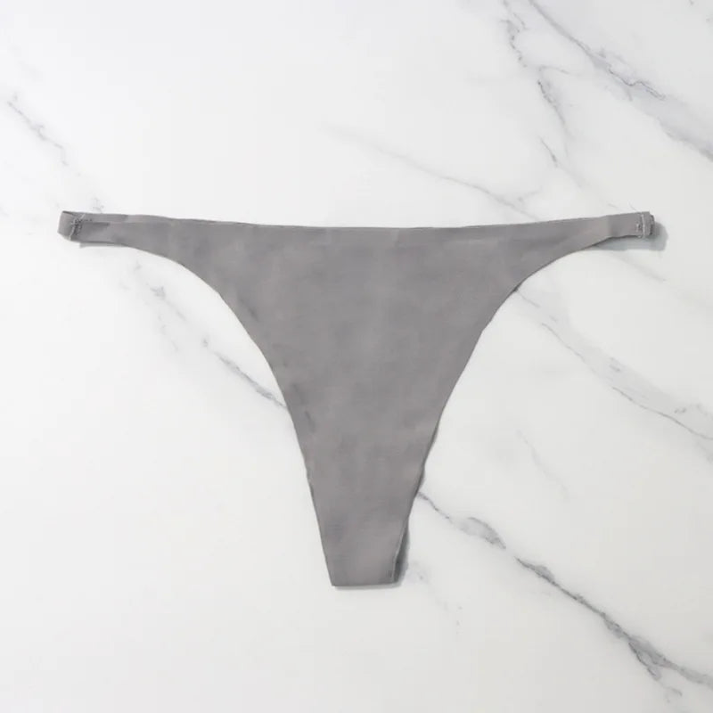 Ice Silk Seamless Thong Panties for Women – Soft Satin Bikini Underwear, Thin Band Tangas Mujer