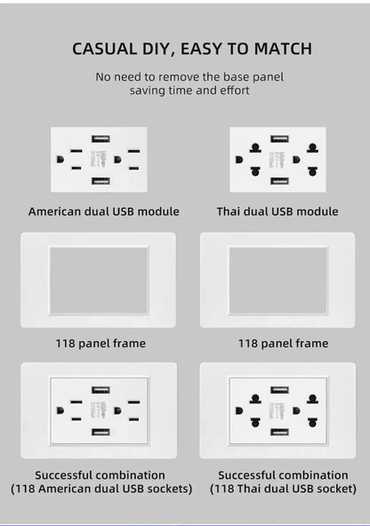 Herepow 118 Series Dual USB Wall Socket - Thailand & American Standard Smart Plug Adapter with Type-C 3.1A Fast Charging