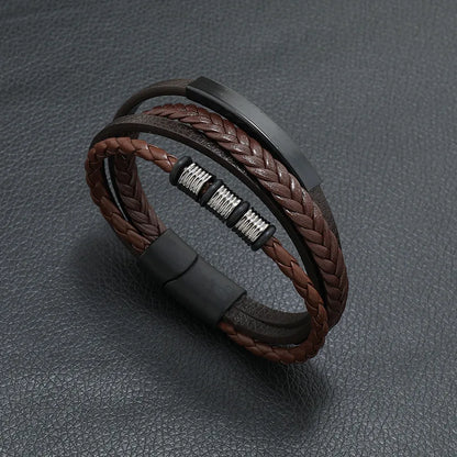 Fashion Men’s Multi-Layer Braided Leather Bracelet – Scripture, Compass & Evil Eye Design