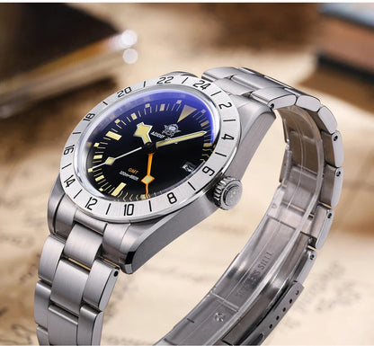 ADDIESDIVE GMT Men’s Diver Watch – 39mm Stainless Steel, Luminous Calendar Display, 20ATM Quartz Reloj Hombre