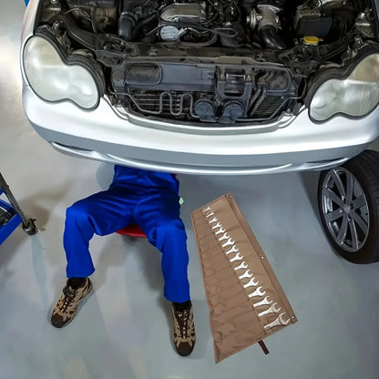 Brown Universal Canvas Tool Bag – Wrench & Hardware Storage Roll Bag for Maintenance, 1-Piece