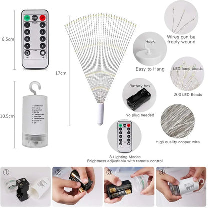 LED Copper Wire Firework Lights: 8 Modes Fairy Starburst Light with Remote - Outdoor Decorations for Home, Party, Cafe, Weddin