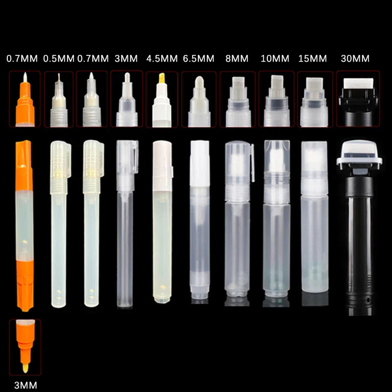 Plastic Empty Pen Rod Tubes – 0.5 to 30mm Barrels for Graffiti, Liquid Chalk, Paint Marker Accessories
