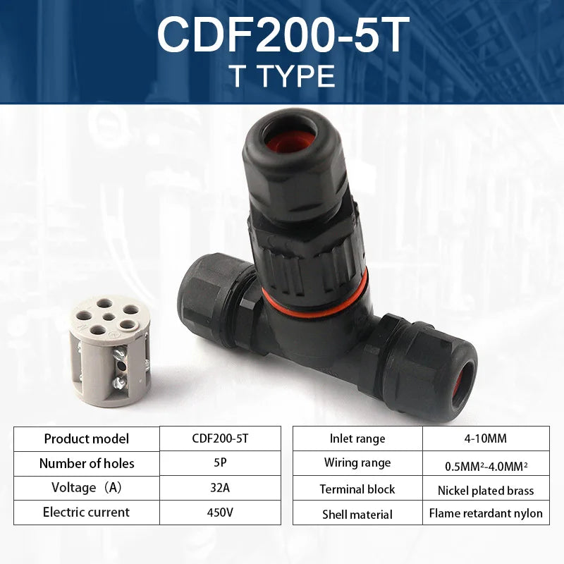 IP68 Waterproof Quick Wire Connector I/T Shape – 2/3/5 Pin Solderless LED Outdoor Electrical Junction Box, Rainproof Cable Connector