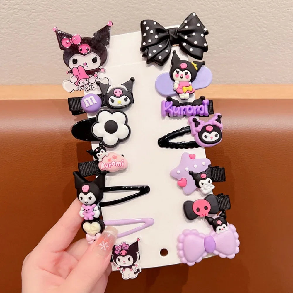 14 Piece Sanrio Kuromi Bow Headband Set – Cute Double Ponytail Leather Bands for Kids, Hair Accessories & Holiday Gift