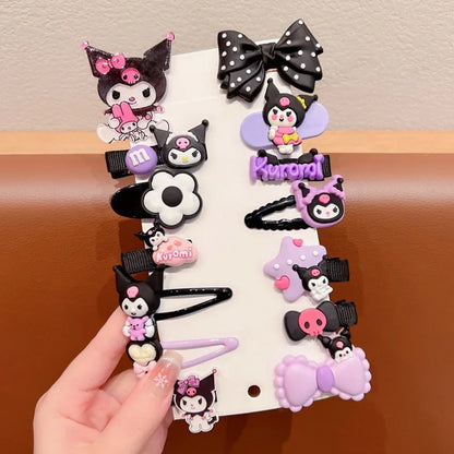 14 Piece Sanrio Kuromi Bow Headband Set – Cute Double Ponytail Leather Bands for Kids, Hair Accessories & Holiday Gift