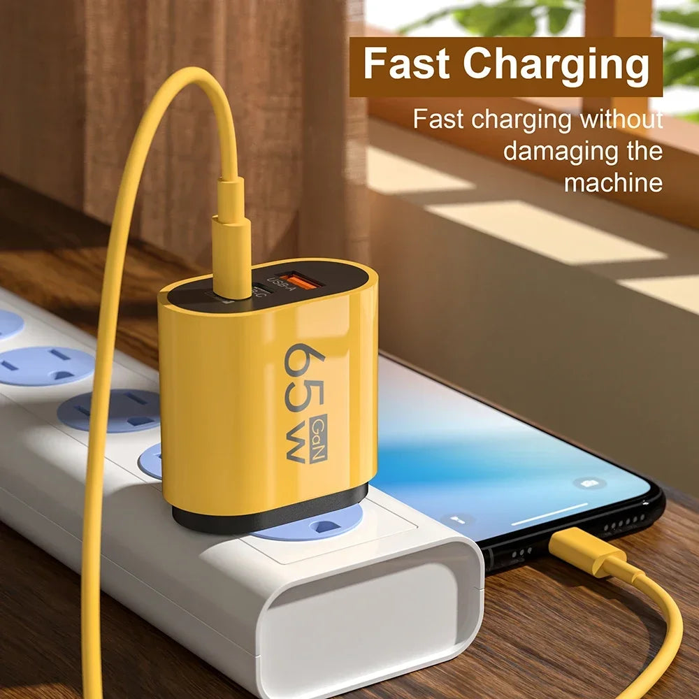 65W GaN Fast Charging USB Type C Wall Charger Adapter for iPhone and Samsung - PD QC3.0 Quick Charge