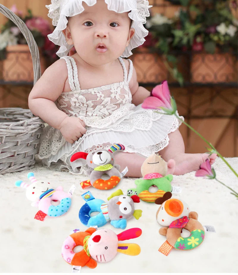 Baby Plush Rattle Crib Mobile – Cartoon Animal Bed Bell Toys for 0-12 Months, Infant Toddler Early Educational Newborn Gift