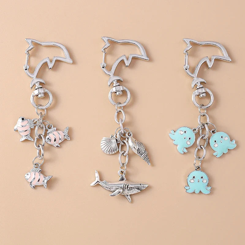 Summer Beach Shell Keychain – Octopus and Starfish Marine Life Pendant for Women, Girls, Handbag Decor, and Gifts
