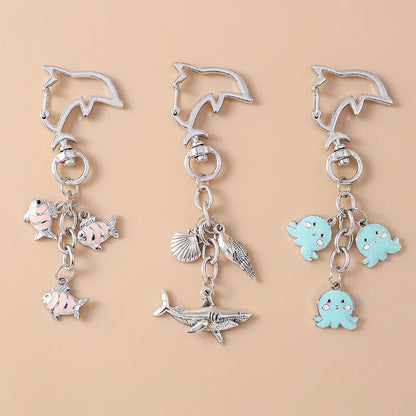 Summer Beach Shell Keychain – Octopus and Starfish Marine Life Pendant for Women, Girls, Handbag Decor, and Gifts