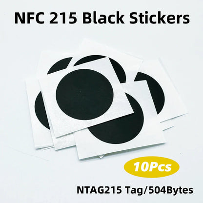 10/50/100PCS RFID NFC NTAG215 Black Sticker Tags – 13.56MHz Adhesive Labels 25MM 504Bytes for Personal Automation