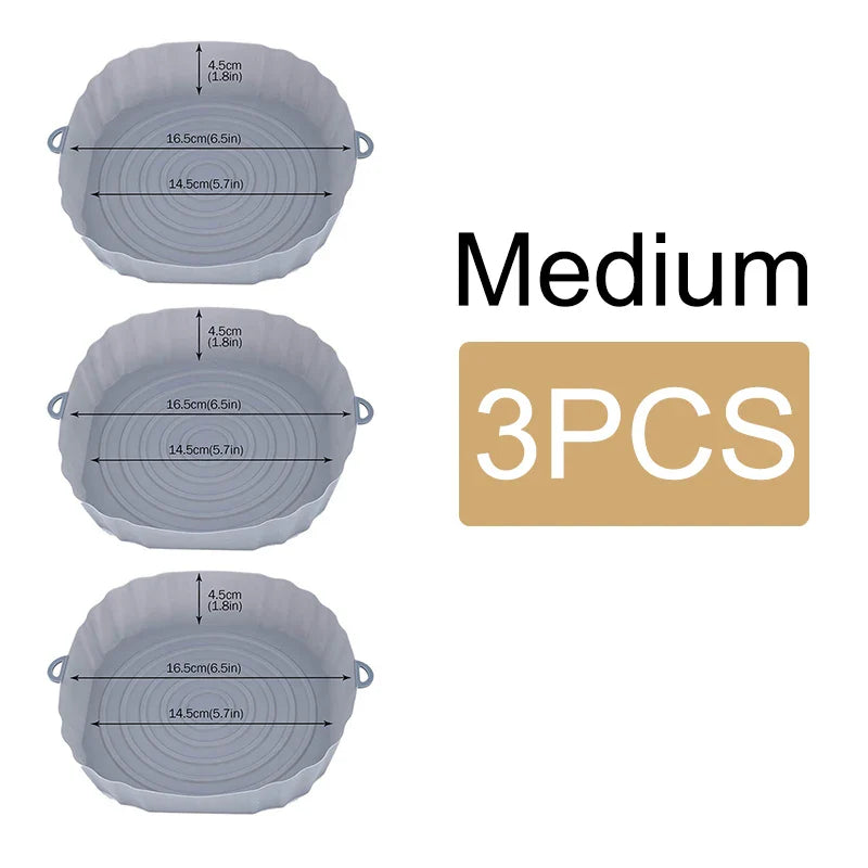 Reusable Air Fryer Silicone Pot & Baking Tray Set – 1/2/3PCS Silicone Basket for Pizza, Fried Chicken & Grill