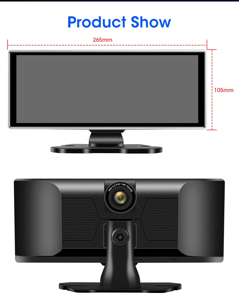 10/11.26" 4K Dash Cam — Dual-Lens Car DVR with Wireless CarPlay, Android Auto, GPS, WiFi, FM & AUX Video Recorder