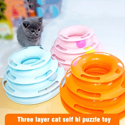 3-Layer Interactive Cat Toy Tower with Colorful Balls – Mental & Physical Exercise Puzzle Game for Active Cats