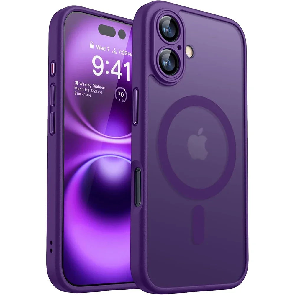 Magnetic Matte Translucent Armor Case – Shockproof Cover for iPhone 17, 16, 15, 14, 13, 12, 11 Pro Max Plus with MagSafe Wireless Charging