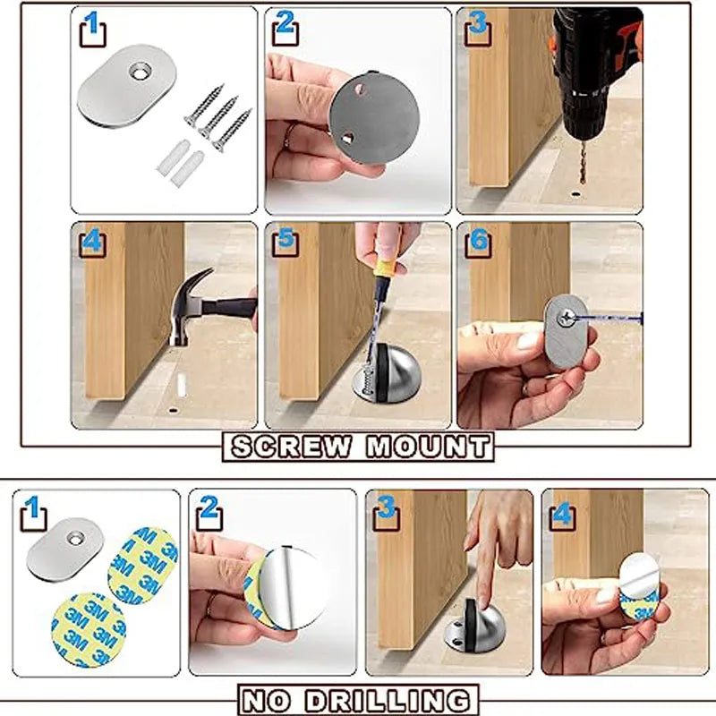 Stainless Steel Magnetic Door Stopper - Punch-Free, Magnetic Suction, Semi-Circle Rubber Anti-Collision Door Touch Stop"