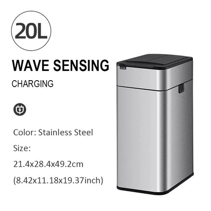 Smart Stainless Steel Trash Can – 15-20L Automatic Sensor Wastebin for Kitchen & Food Waste Disposal