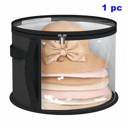 Foldable Hat Storage Bucket Bag – Travel Organizer with Handle & Clear Window for Wide Brim Hats