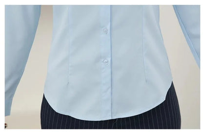 Women’s Solid Button Blouse — Long Sleeve Office Shirt, Elegant Work Top