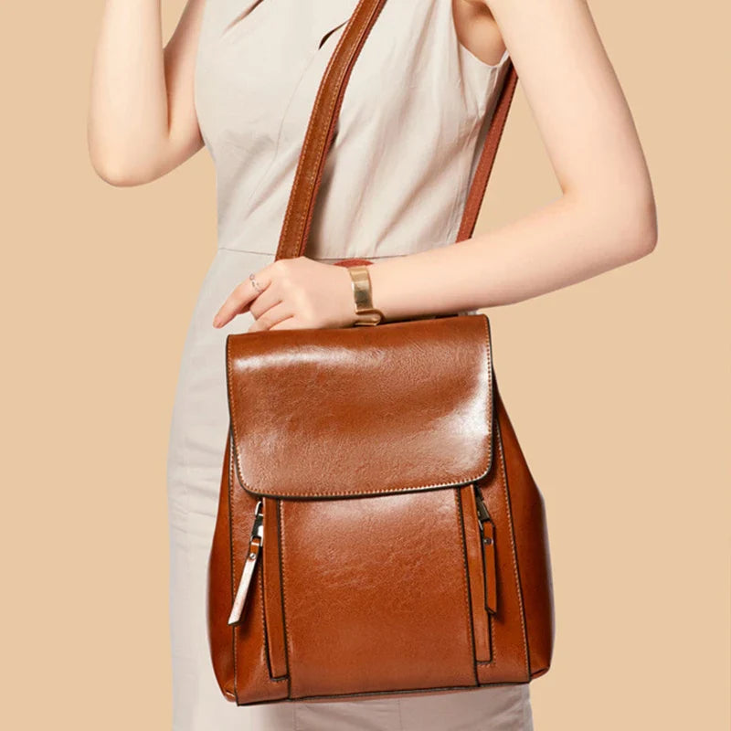 Women's Genuine Leather Backpack - Crossbody Shoulder Bag, School Bag, Laptop Rucksack, and Messenger Bag for Girls