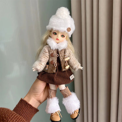 2025 Winter BJD Doll Clothes Set – 6-Point 30cm Doll Jacket & Dress Outfit