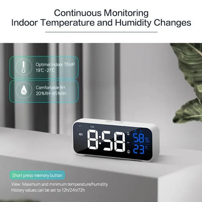 Music LED Digital Alarm Clock: Voice Control, Temperature Humidity Display - Desktop Home Table Decoration, Built-in 1200mAh Battery