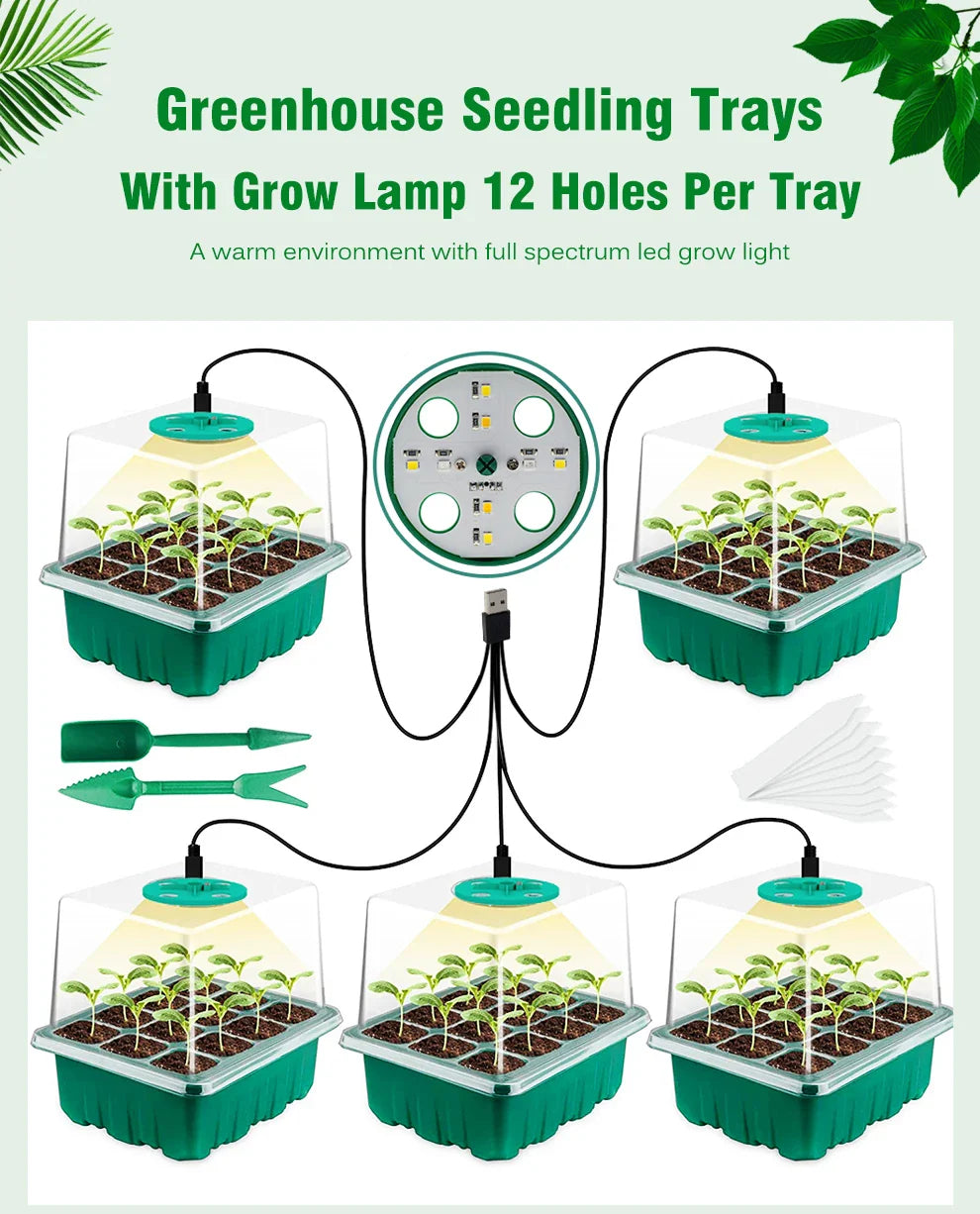Plants Seed Starter Trays with Grow Light — 12-Hole Nursery Pots for Home, Greenhouse & Indoor Growing