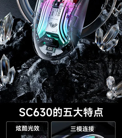 Aula SC630 Custom Gaming Mouse – 3-Mode 2.4G/Bluetooth/USB with Charging Base, Energy-Saving Esports Mouse for PC