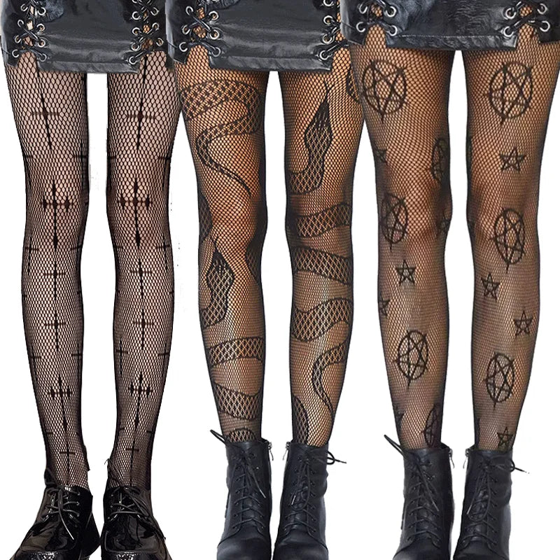 Sexy Women's Leopard Print Mesh Fishnet Pantyhose - Party Tights and Stockings, Lolita JK G Tights for Gothic Fashion