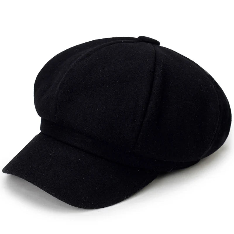 Solid Color Woolen Beret - Fashionable Cotton Hat, Windproof, Universal Fit for Men & Women, Autumn and Winter