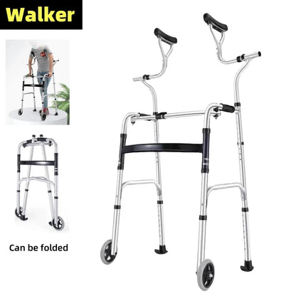 Elderly Rehabilitation Walker – Underarm Crutch Walking Stick Rollator with Aluminum Alloy Standing Frame for Disabled Mobility Support