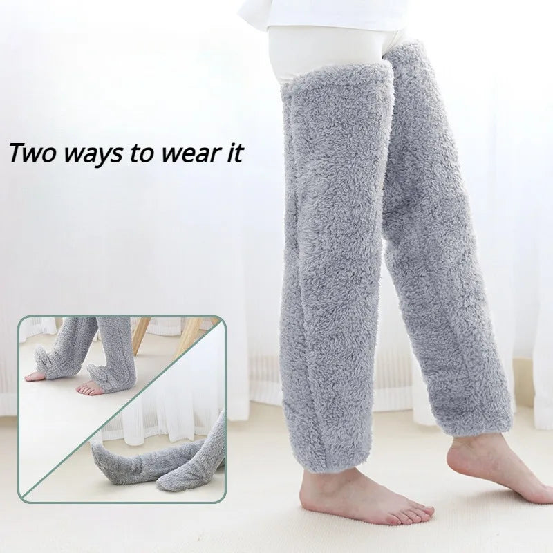 Cozy 2-in-1 Fluffy Footmuff & Knee High Socks: Warm Plush Leg Warmers for Adults - Perfect Winter Sleep Socks & Gifts