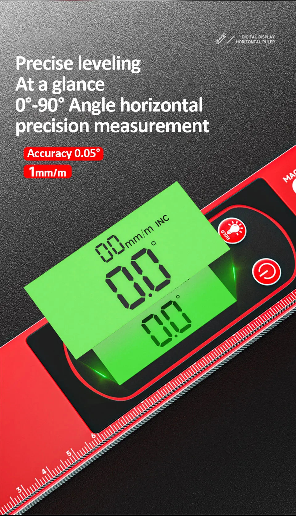 30/40/50cm Digital Display Magnetic Angle Level — Aluminum Alloy Protractor Inclinometer Ruler 90° Measurement Tool