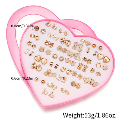 36 Pairs Mini Stud Earrings – Cute Snowflakes, Cat, Butterfly Designs for Girls, Fashion Daily Ear Jewelry