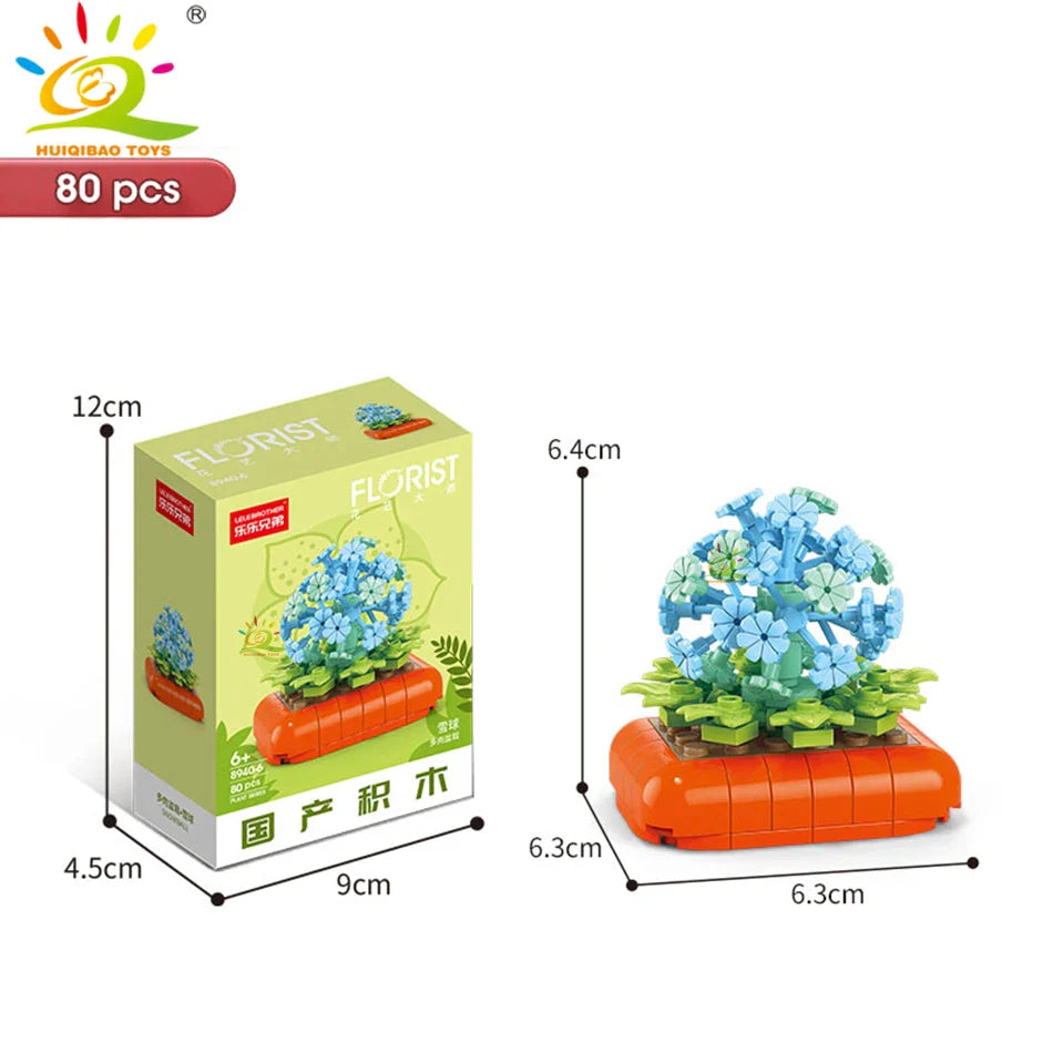 HUIQIBAO MOC Flower & Succulent Potted Building Block Set – DIY Eternal Bouquet, Home Desk Plant Decor, Girls & Kids Toy Gift
