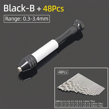 Mini Aluminum Hand Drill 0.3–3.4mm – Keyless Chuck Micro Rotary Tool with HSS Twist Drill Bit Set for Wood & DIY Crafts