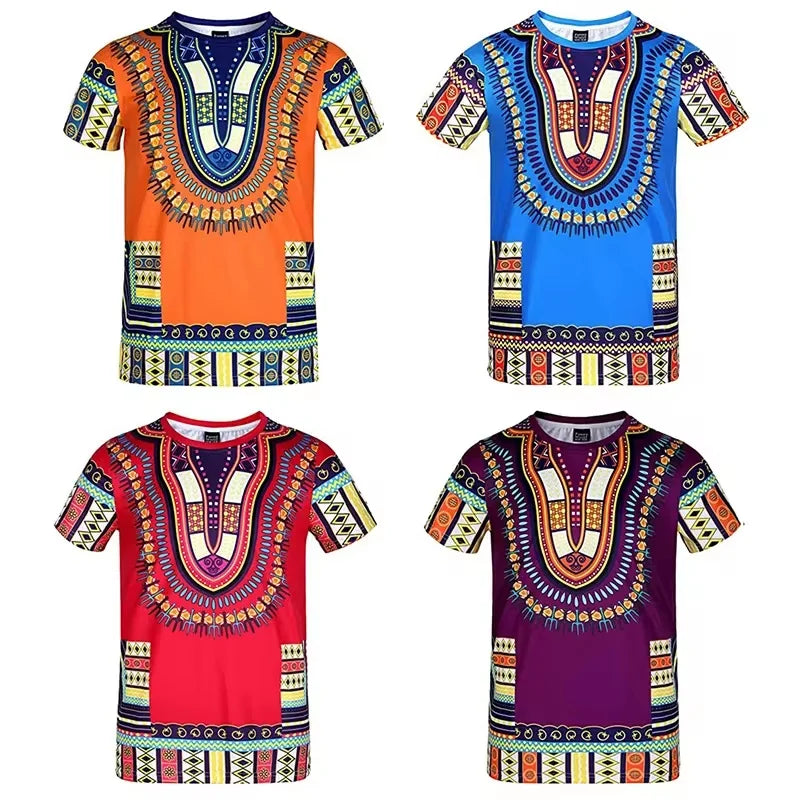 Summer African Dashiki 3D Print T-Shirt - Harajuku Ethnic Pattern Streetwear Tee for Men and Kids