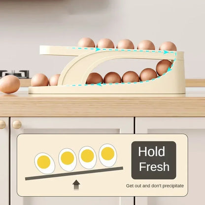 Automatic Scrolling Egg Rack Holder - Refrigerator Egg Dispenser and Organizer Box for Kitchen Storage