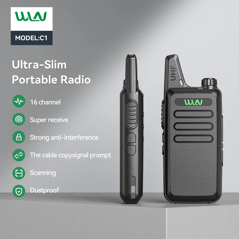 WLN KD-C1 Mini Walkie Talkie Set – 2PCS UHF 400–470MHz Two Way Radio with USB Charger, 16CH Long Range Portable Transceiver for Kids & Outdoor Use