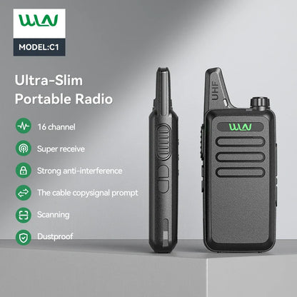 WLN KD-C1 Mini Walkie Talkie Set – 2PCS UHF 400–470MHz Two Way Radio with USB Charger, 16CH Long Range Portable Transceiver for Kids & Outdoor Use