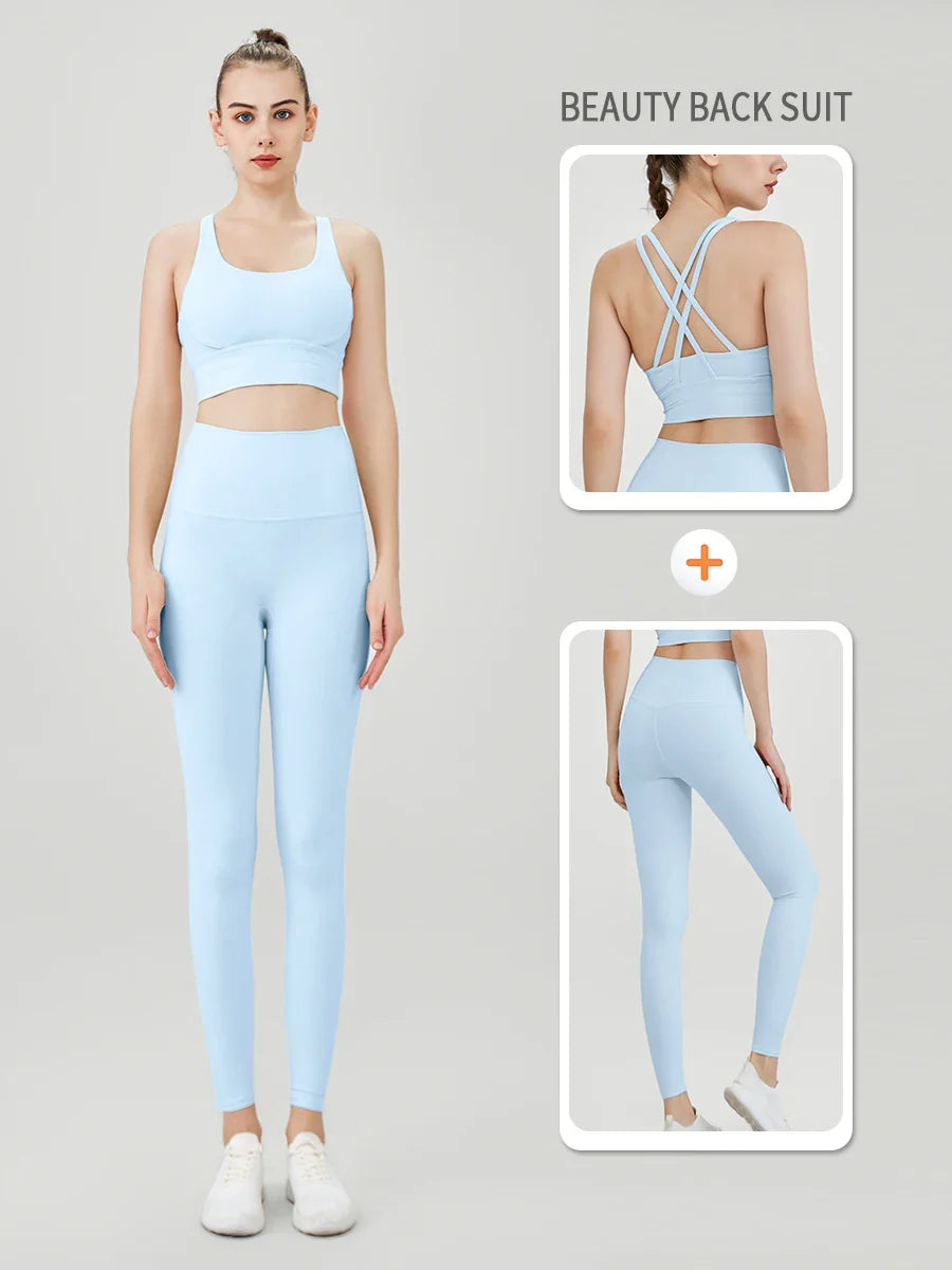 2-Piece Women’s Yoga Tracksuit – Pilates Fitness Set with Push-Up Sports Bra & Leggings for Gym Workout