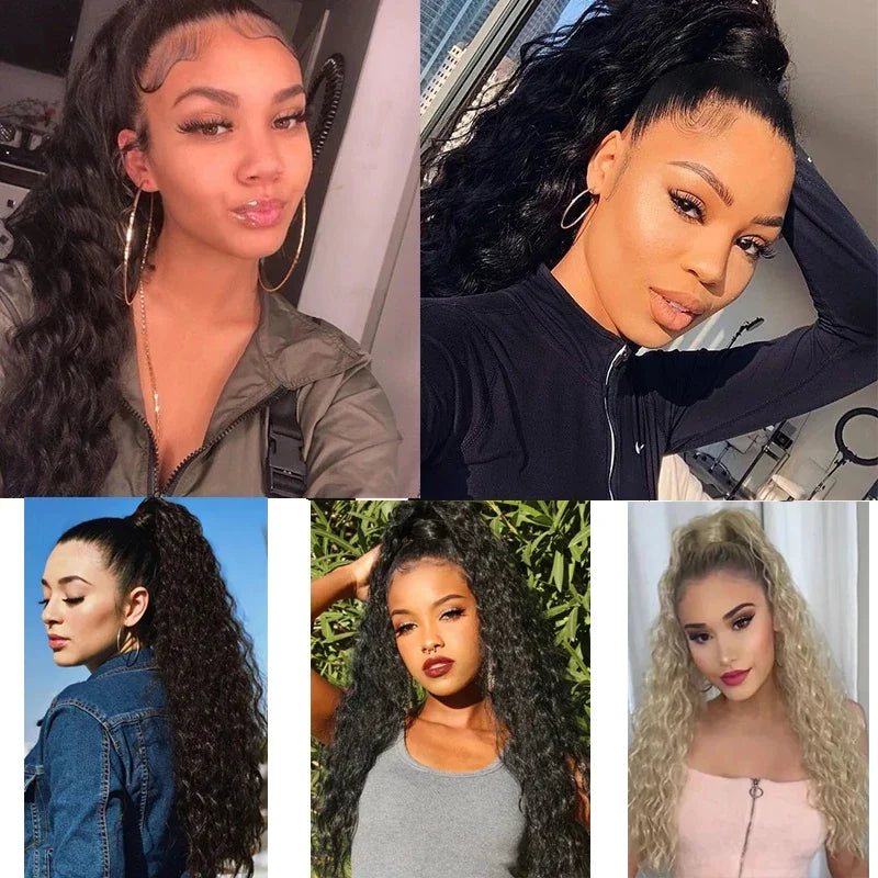 22-Inch Kinky Curly Ponytail Extension - Synthetic Drawstring Clip-In Hairpiece for Women