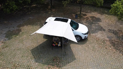 Manta Ray Car Side Awning – Black Coating Waterproof Tarp with Suction Cup Anchor for SUV Camping & Shade