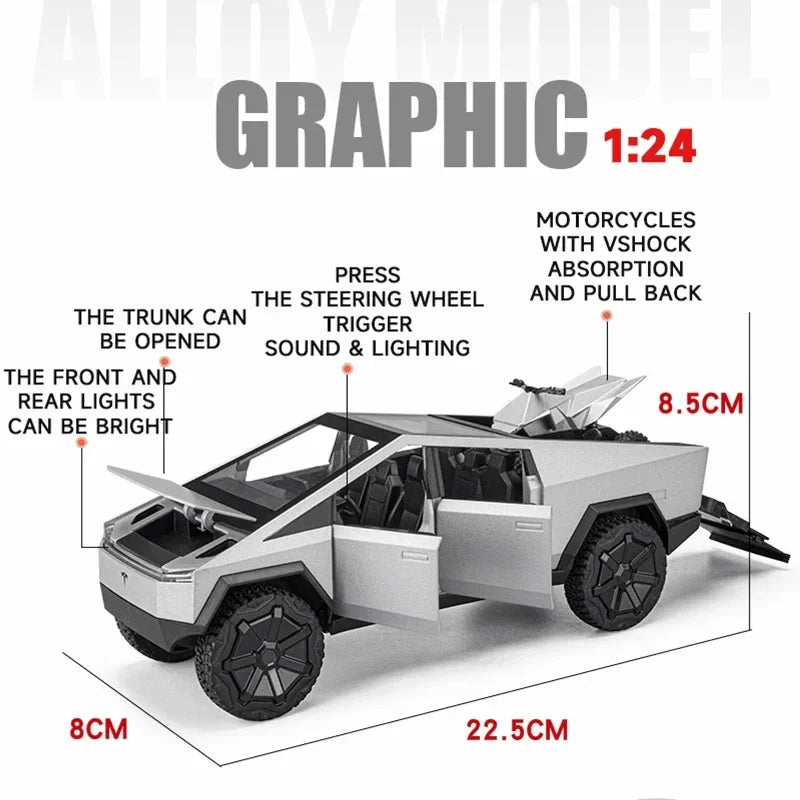 1:24 Alloy Diecast Mini Pickup Truck Model – Tesla Cybertruck Metal Toy for Boys, Kids’ Birthday & Collectible Gift