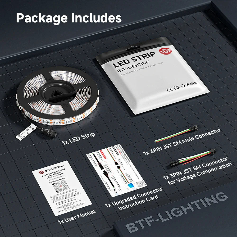 WS2812B RGB LED Strip Lights DC5V – Individually Addressable Smart Pixel Magic Light Strips (IP30/IP65/IP67) for DIY Lighting Effects