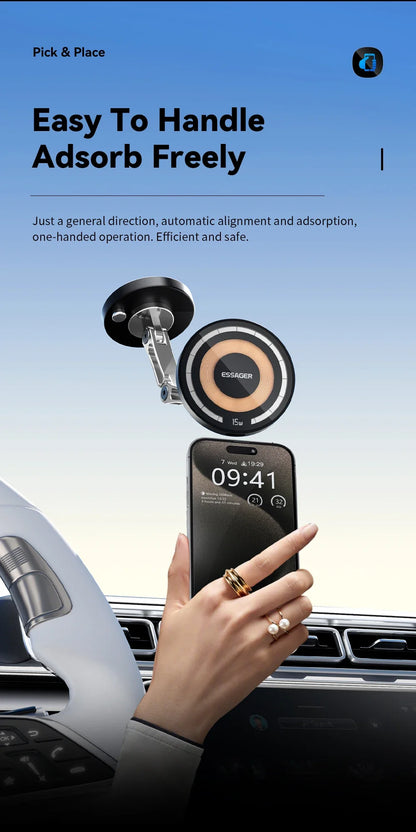 Essager Magnetic Wireless Car Charger – 15W Fast Charging Phone Holder Mount for MagSafe iPhone 15/14/13 Pro Max