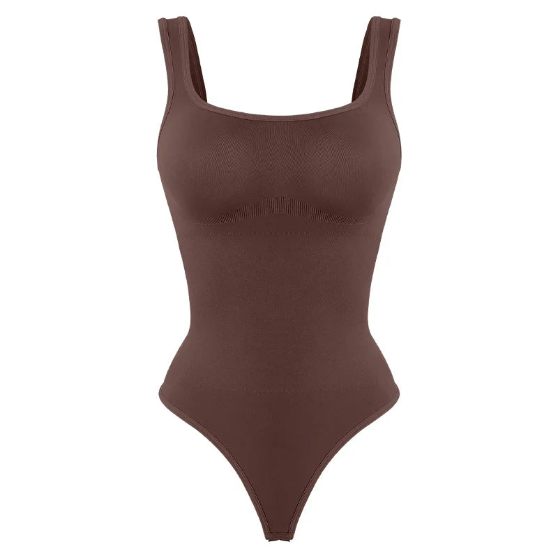 Women’s Seamless Shapewear Bodysuit - Tummy Control Square Neck Slimming Backless Thong Body Shaper