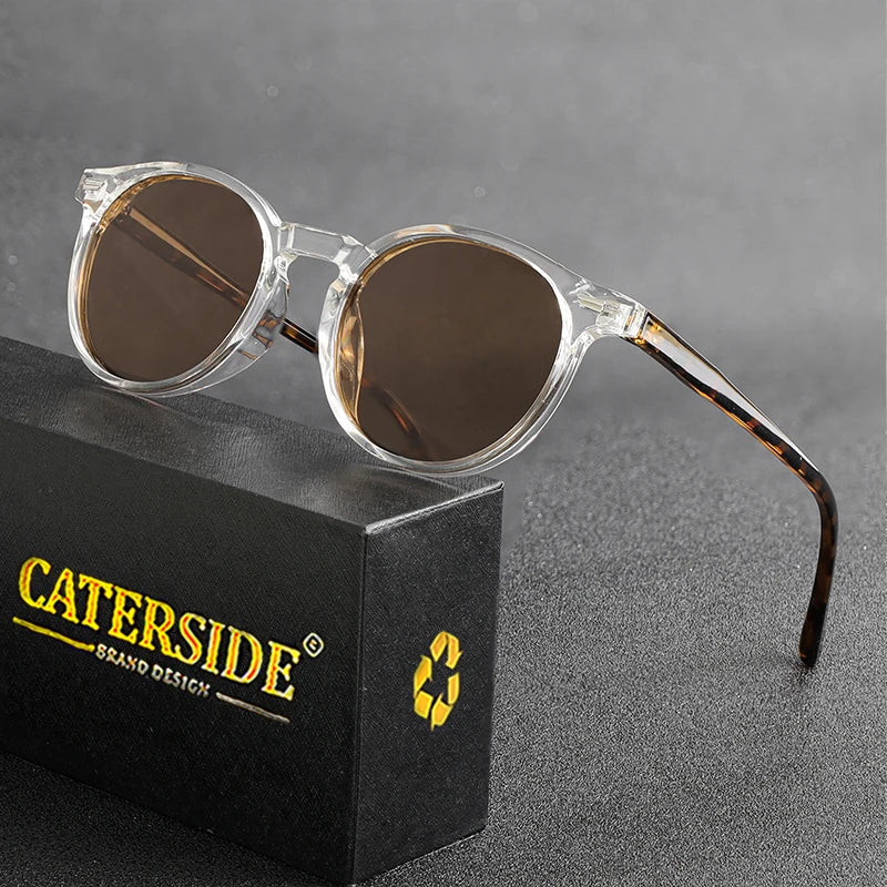 CATERSIDE Retro Polarized Round Sunglasses — TR90 & Acetate Vintage Shades for Men & Women, Punk Style Driving & Travel Sun Glasses