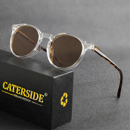 CATERSIDE Retro Polarized Round Sunglasses — TR90 & Acetate Vintage Shades for Men & Women, Punk Style Driving & Travel Sun Glasses